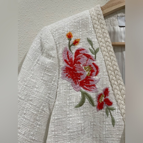 NWT 10 Derek Lam 10 Crosby x Anthropologie Bayle Embroidered Tweed Jacket Cream - Picture 11 of 15